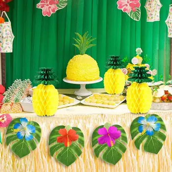Amuzant Tropicale Petrecere Hawaiian Decor Kit cu Mătase Flori de Hibiscus Frunze de Palmier de Ananas Mini Umbrela Cupcake Toppers