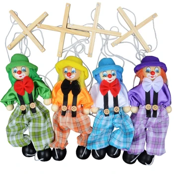 Amuzant Vintage Colorate Trageți Șir De Păpuși Clovnul Din Lemn De Marionete Produse Artizanale, Jucării Activitate Comună Papusa Copii Copii Cadouri Y039