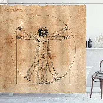 Anatomia Omului Perdea De Duș Medievală Omul Vitruvian Al Crosshatching Italian Celebru Tablou Renascentist Body Art Decor Baie