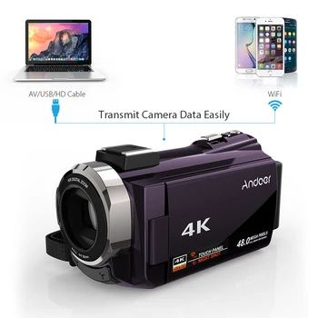 Andoer 4K, 1080P 48MP WiFi Digital, Cameră Video, Video Recorder cu 2 buc Baterii Reîncărcabile de Crăciun Cadou de Anul Nou