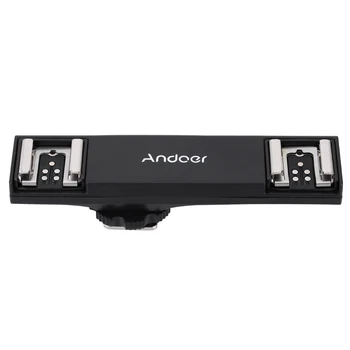 Andoer Dual Hot Shoe Flash Speedlite Suport Lumina Splitter pentru Canon 7DII 70D 5DR 5DRS 5DIII 6D Foto DSLR camere Video