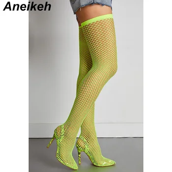 Aneikeh 2019 Vara Sexy Ochiurilor Cizme de Over -- Genunchi Cizme Roma Pantofi cu Tocuri Subtiri de Mare Petrecere de Moda Pantofi de Bal Femeie Pompe