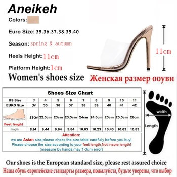 Aneikeh 2020 Clasic din PVC de Vara cu Toc Papuci sandale Transparente Sexy Tocuri Subtiri de Mare Solidă a Subliniat Toe Aur Dimensiune 35-40