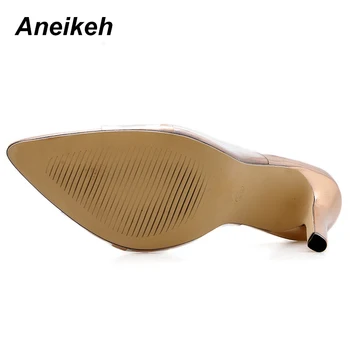 Aneikeh 2020 Clasic din PVC de Vara cu Toc Papuci sandale Transparente Sexy Tocuri Subtiri de Mare Solidă a Subliniat Toe Aur Dimensiune 35-40