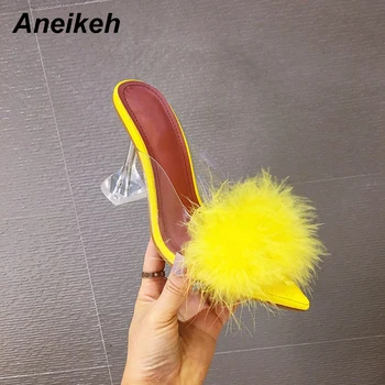 Aneikeh 2020 Moda de Vara Sandale Femei din PVC deget de la picior Deschis Pufos Terlik Cristal Tocuri inalte Doamna Nunta Aluneca Pe Pompe de Petrecere, Pantofi