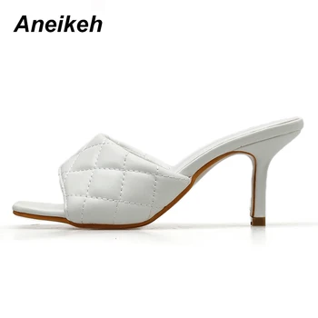 Aneikeh Moda model PU PU cap Pătrat Peep Toe 8 CM Toc Papuci de Moda de Vara Aluneca Pe Tocuri Subtiri Slide-uri de Femei Catâri