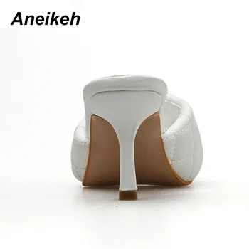 Aneikeh Moda model PU PU cap Pătrat Peep Toe 8 CM Toc Papuci de Moda de Vara Aluneca Pe Tocuri Subtiri Slide-uri de Femei Catâri