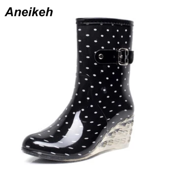 Aneikeh Moda Noua din PVC, Cizme de Ploaie Impermeabil pantofi Plat Femeie Ploaie Femeie de Apa Cauciuc Fermoar Cizme de Bună Calitate Boot Size35-40
