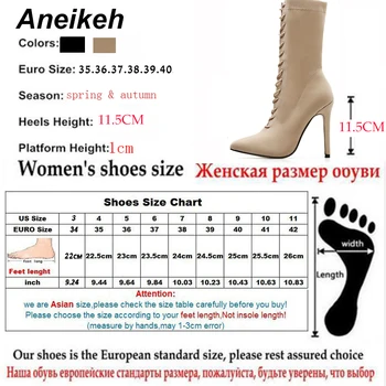Aneikeh Tesatura Stretch Cizme Femei 2019 Moda Toamna Glezna Cizme a Subliniat Toe Stilet Toc Pantofi Dantela-up cu Toc Botas mujer