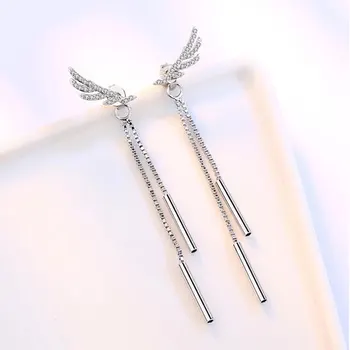 ANENJERY Argint 925 Cristal Elegant Aripi de Înger Ciucure Lung Chian Cercei Pentru Femei brincos S-E223