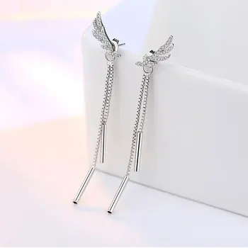 ANENJERY Argint 925 Cristal Elegant Aripi de Înger Ciucure Lung Chian Cercei Pentru Femei brincos S-E223