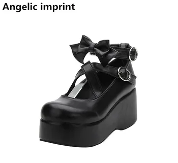 Angelic amprenta mori fata de lolita pantofi de femeie cosplay pantofi lady tocuri inalte pene Pompe femei rochie de printesa pantofi bowtoe 33-47