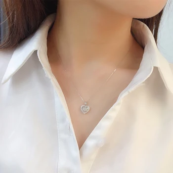 ANI 18K Solid Alb Colier Pandantiv de Aur Real Diamante Naturale Femei Logodna Colier Cadou de Ziua doamna Halo Inima de Design