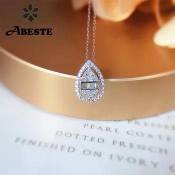 ANI 18K Solid Alb Colier Pandantiv de Aur Real Diamante Naturale Bijuterii Fine Femei Logodna Colier Cadou de Ziua de nastere Forma de Para