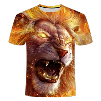Animale amuzant 3D leu T-shirt de sex masculin de vară de imprimare 3d leu băiat tigru top T-shirt