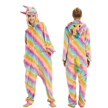 Animale Curcubeu Unicorn Pijamale Adulti Iarna Sleepwear Kigurumi Panda Cusatura Licorne Pijamale Femei Onesie Anime Costum Salopeta