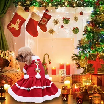 Animale de companie Toamna Și Iarna Haine groase Câine Fete Costum Rochie Rosie din Bumbac Crăciun Costum de Câine Chihuahua, yorkie Pisica Haine