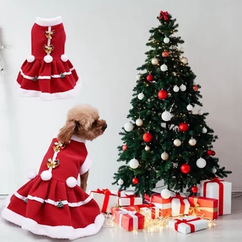 Animale de companie Toamna Și Iarna Haine groase Câine Fete Costum Rochie Rosie din Bumbac Crăciun Costum de Câine Chihuahua, yorkie Pisica Haine