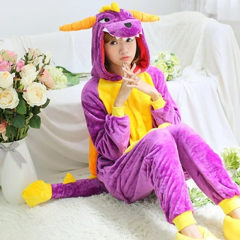 Animale Kigurumi Purple Dragon, Costum de Dinozaur copii Adulti Scutec Flanel Halloween Femei Anime Salopeta Deghizare Onepiece Costum