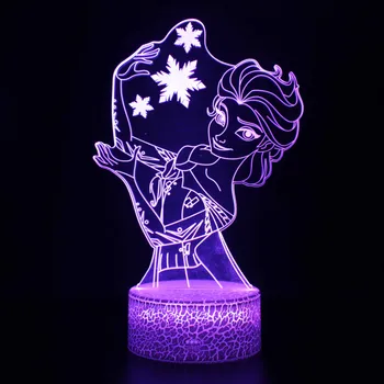 Anime Cifre Disney Frozen Noapte Lumini LED 3D Model Anna Elsa Printesa Olaf Acțiune Figurals Decor Acasă Jucării Colector Juguetes