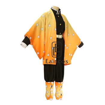 Anime Demon Slayer Kimetsu Nu Yaiba Agatsuma Zenitsu Uniformă Cosplay Costum Kimono Mantie Peruca