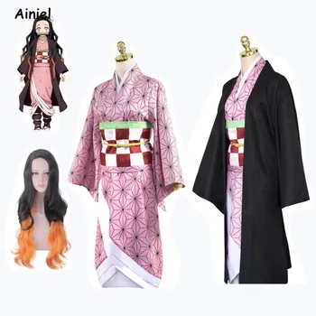 Anime Demon Slayer Kimetsu nu Yaiba Cosplay Costum Nezuko Kamado Tanjirou Kimono Agatsuma Hanorace Rochie Uniformă Peruci Barbati Femei