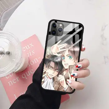 Anime Japonez atac pe Titan Caz Telefon din sticla Temperata Pentru iphone 11 12 PRO MAX X XS XR 5C 6 6S 7 8 plus