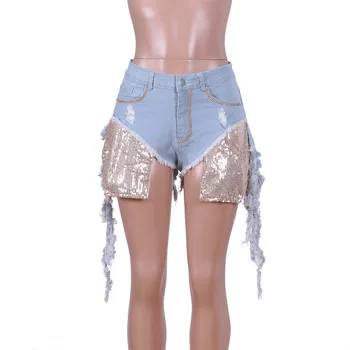 ANJAMANOR Paiete de Diamante Rupt Blugi Sexy Denim pantaloni Scurți de Vară 2020 Femei de Îmbrăcăminte de Moda Fierbinte Pantaloni scurti pentru Femei D26-AH04
