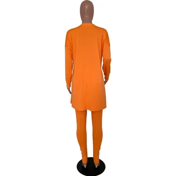 ANJAMANOR Toamna 2020 Casual Set de Două Piese Culoare Solidă V-Neck Maneca Lunga Top si Pantaloni Plus Dimensiune Costume de Acasă Lounge Purta D49CC52