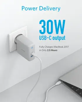 Anker C USB Încărcător, PowerPort Viteza+Duo-Încărcător de Perete cu Putere 30W Livrare Port pentru iPhone,iPad Pro,MacBook,Galaxy și mai mult