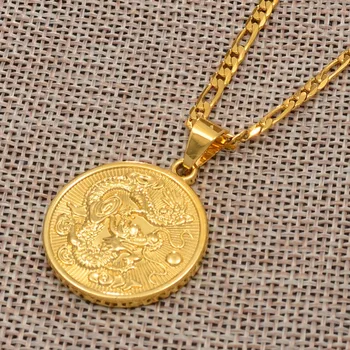 Anniyo de bun augur Dragon Pandantiv si Lant Coliere pentru Barbati Femei de Culoare de Aur de Bijuterii Mascota Ornamente Norocos Cadouri #005825P