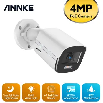 ANNKE 4MP Ace Plin de Culoare Viziune de Noapte Camera IP POE H. 265+ Camera de Supraveghere Video 100FT Lumina Calda Camera de Securitate CCTV Cam