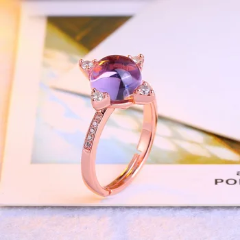 Anomokay Vara Noi Patru-unghi Gheare Stabilirea Cristal Violet Rose Gold Inel pentru Femei Iubitor de Argint 925 de sex Feminin Ring Bijuterii