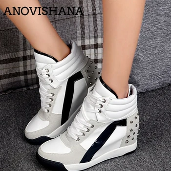 ANOVISHANA Moda Femei Adidași Nituri albe Ascunse Pană Călcâi doamnelor pantofi de Înaltă platformă de Top adidași de tenis zapatillas mujer