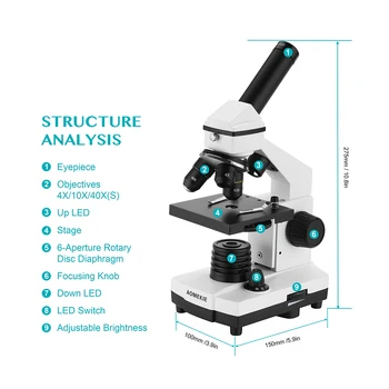 AOMEKIE 64X-640X Profesionale Microscop Biologic în Sus/Jos LED Microscop Monocular pentru Elevii de Educație pentru Copii cu Tobogane