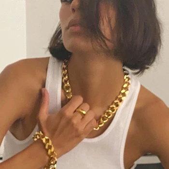 AOMU 2020 Noua Moda Vintage Gros Lanț Colier de Aur de Metal de Culoare Argintie Clavicula Colier pentru Femei Petrecere Punk Cadouri Bijuterii