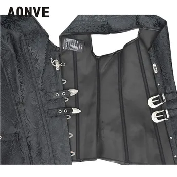 Aonve Negru Gotic Top Corset Overbust V-gât din Oțel Oase Korset Femei Punk Clubwear Steampunk Haine Vintage Korse S-2XL