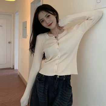 AOSSVIAO 2020 Nouă Primăvară de Moda Toamna Tricotat Casual O de Gât Sexy Butonul Slim Casual Femei Pulover Fata Coreea Style TOPURI