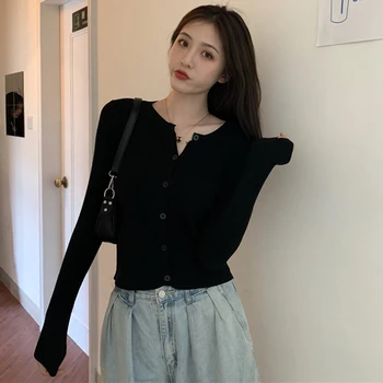 AOSSVIAO 2020 Nouă Primăvară de Moda Toamna Tricotat Casual O de Gât Sexy Butonul Slim Casual Femei Pulover Fata Coreea Style TOPURI