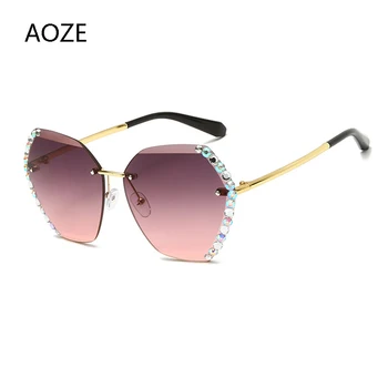AOZE2020 Noi Cristal fără ramă Hexagon ochelari de Soare pentru Femei Brand de Lux de Designer de Înaltă Calitate Stras Fara rama Treptată ochelari de Soare
