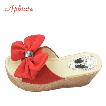 Aphixta 9cm Tocuri de Vară pe Plajă Platforma Femei Pană Papuci de casă Aplicatii de Fluture nod Sandale Feminine Bloca Pantofi Slide-uri de Femei