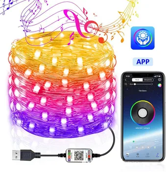 App de Control de Sârmă de Cupru LED String Zână de Muzică Ușoară de SINCRONIZARE de Schimbare a Culorii Bluetooth Zână Șir Ghirlanda Petrecere Acasă Decorare