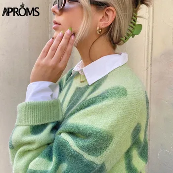 Aproms Moda Dungi De Imprimare Pulovere Pentru Femei De Iarnă Cald Tricotate Pulovere Femei Pulovere Lungi Streetwear Liber Îmbrăcăminte Exterioară 2021