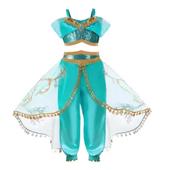 Arabian Princess Aladdin Dress up Costum Fete Paiete Jasmine Cosplay pentru Copii de Halloween