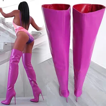 Arden Furtado 2019 moda toamna peste genunchi cizme femei sexy tocuri de 12cm violet alb cizme roșii de mari dimensiuni 45 46 47 48