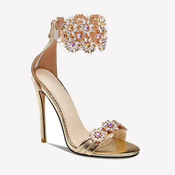 Arden Furtado 2020summer pantofi floare de cristal extreme tocuri de 12cm petrecere sexy pantofi cu Tocuri cui de aur roșu stras sandale 43