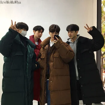 AreMoMuWha Bărbați Strat de Bumbac pentru Bărbați Secțiunea Lung Gros de Iarna Stand Guler Jos Tampon de Bumbac Versiunea coreeană de Libertate Tendință Haina