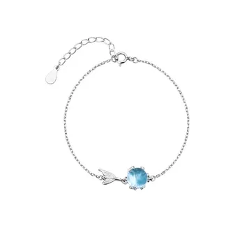 Argint 925 Cristal Albastru Sirena Brățară Farmec & Brățară Pentru Femei Bijuterii de Nunta Cadou SL368