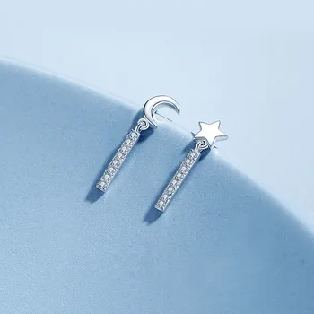Argint 925 Cristal de Asimetrie Star Luna Farmec Stud Cercel Pentru Femei Fete Bijuterii de Nunta Pendientes Accesorii eh878