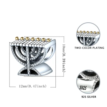 Argint 925 Emblemă Națională din Israel Religios Evreiesc Menorah Șirag de mărgele de Farmec pentru Femei Fit Pandora Brățară de Bijuterii Cadou